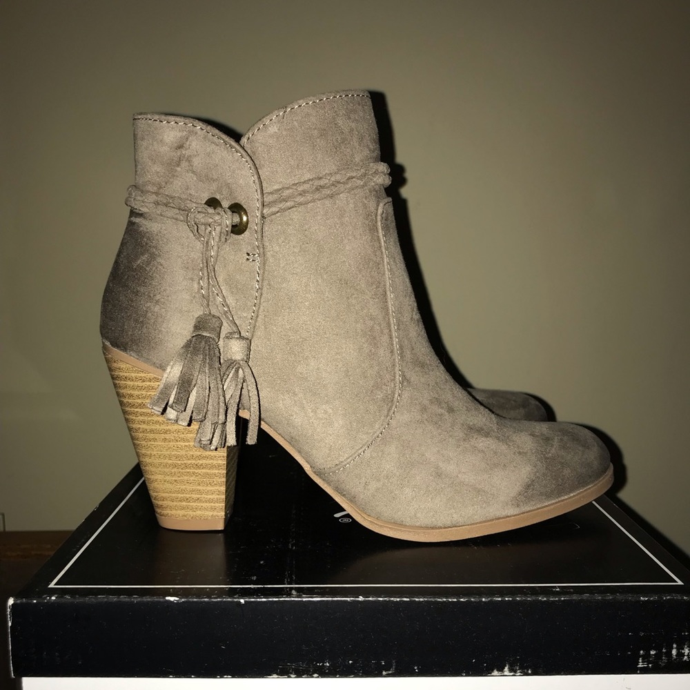 Suede Taupe Zip Up Booties